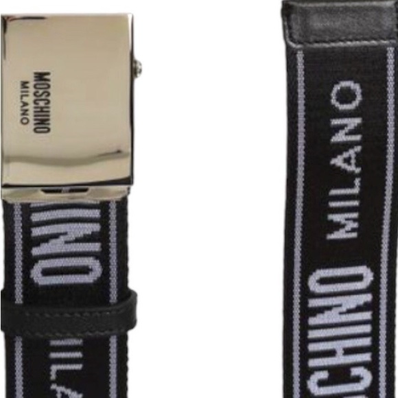 Moschino Logo Box Frame Buckle Webbing Belt Logo Tape Mens New - Picture 5 of 10